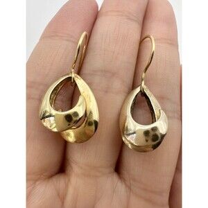 Signed Sterling Silver Gold Vermeil Teardrop Hook Earrings